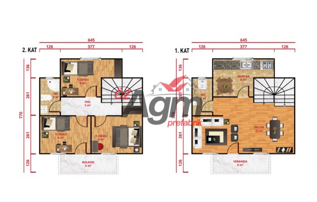 AGM 201 86M2 Dubleks Prefabrik Ev